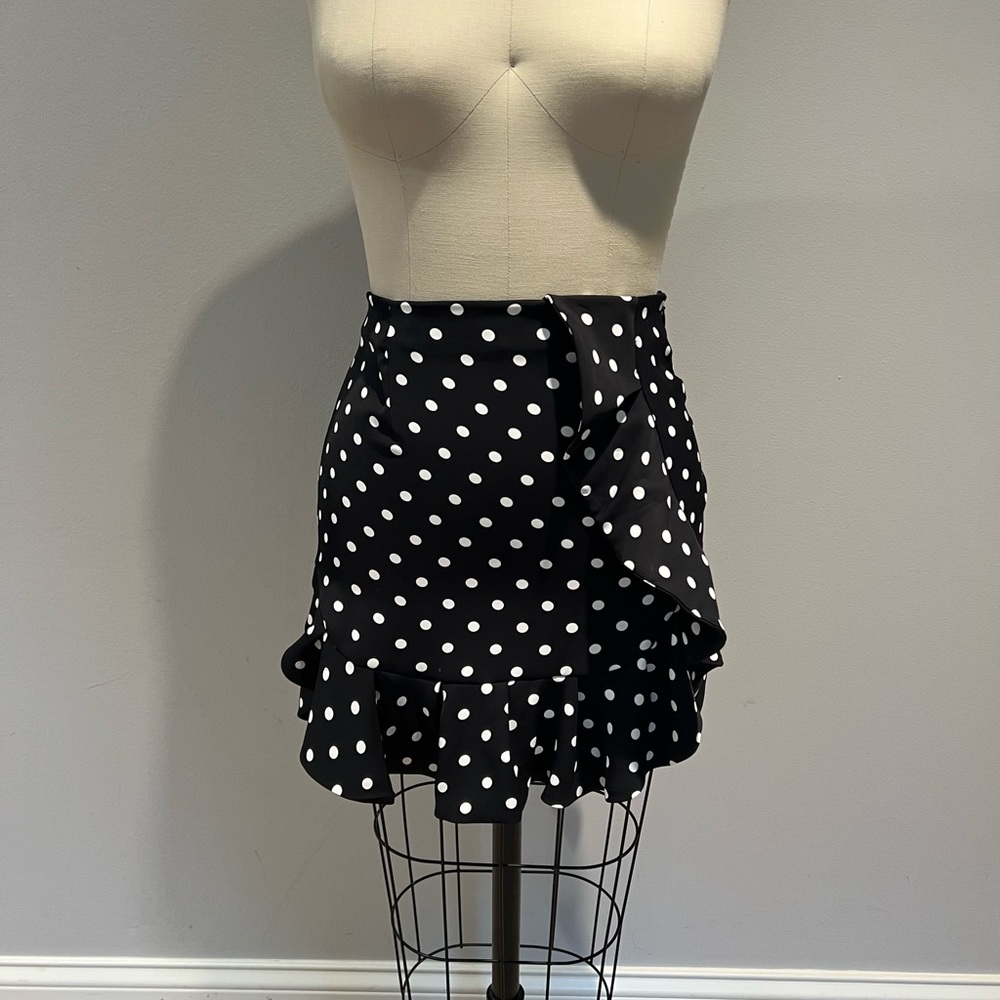 Sandro Polka Dot Ruffle Skirt - Black and White size 1 (US 4/Small)